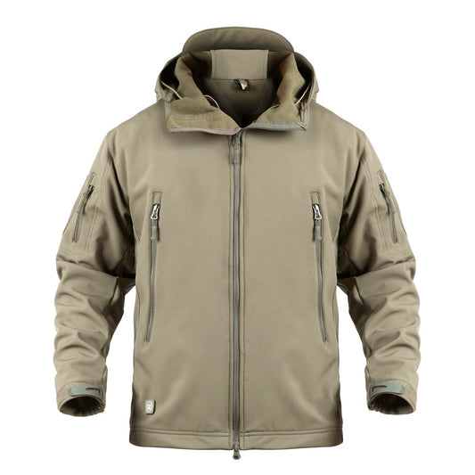 Tactical softshell jacket with hood – waterproof, windproof, ideal for outdoor and survival use